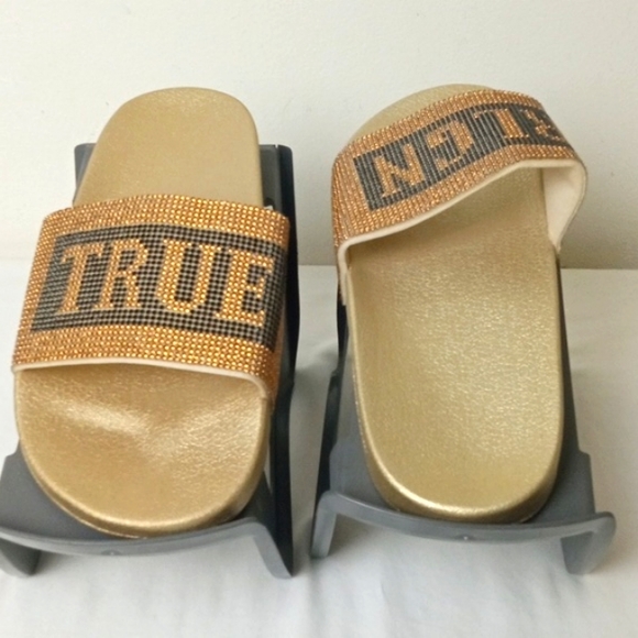 True Religion Gold And Black Blinging Jasmin Slides US 9 - Picture 2 of 16